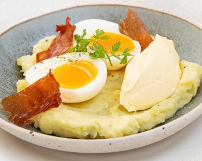 Œuf mollet, crémeux de pomme de terre à la Crème & Foie gras Isigny Sainte-Mère