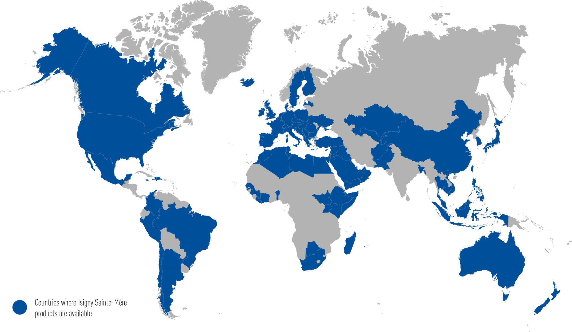 Carte du monde montrant les pays dans lesquels Isigny Sainte-Mère est présente